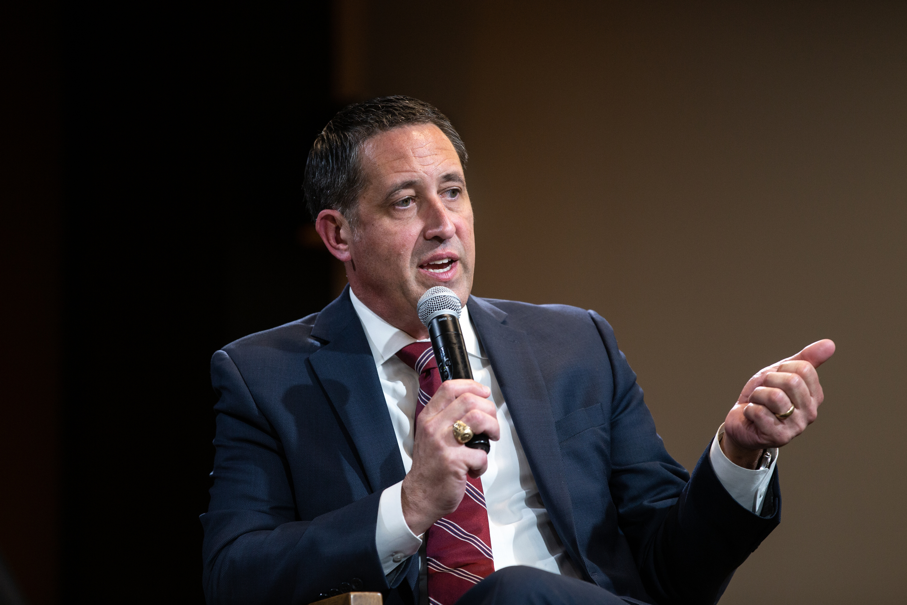 Texas Comptroller Glenn Hegar discusses the biennial revenue estimate with audience members at Texas Tribune’s Studio 919 in Austin on Jan. 9, 2023.