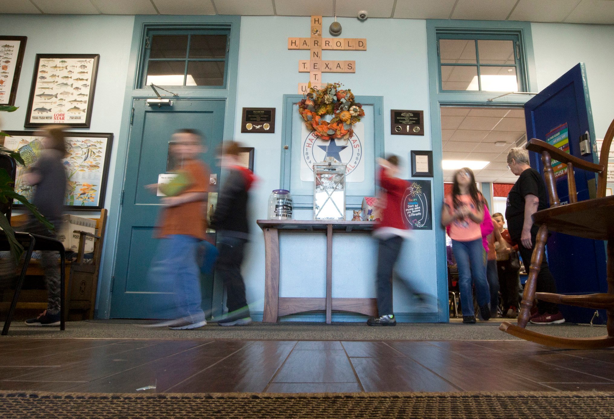 Entrance to Harrold ISD's K-12 public school. Many community members are privately licensed to carry and hunting is popular.