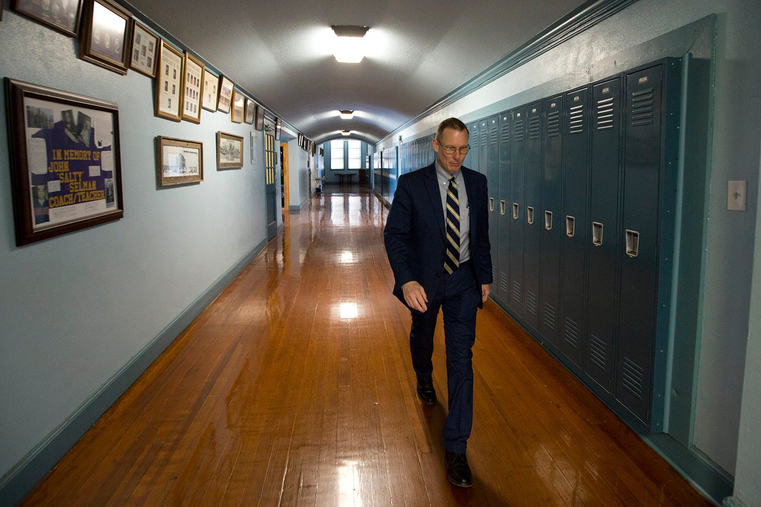 Harrold ISD Superintendent David Thweatt, in the K-12 school. Thweatt created the Guardian Plan, which allows chosen educators to carry on campus. 