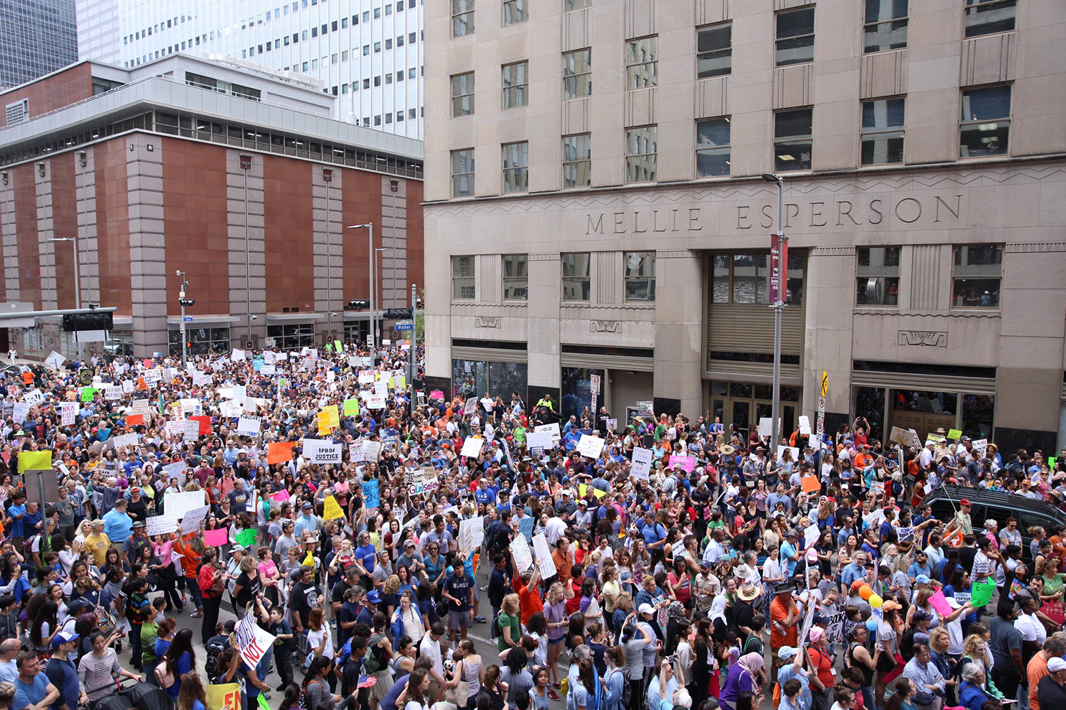 A large crowd moved through downtown Houston Saturday morning for the March For Our Lives rally.