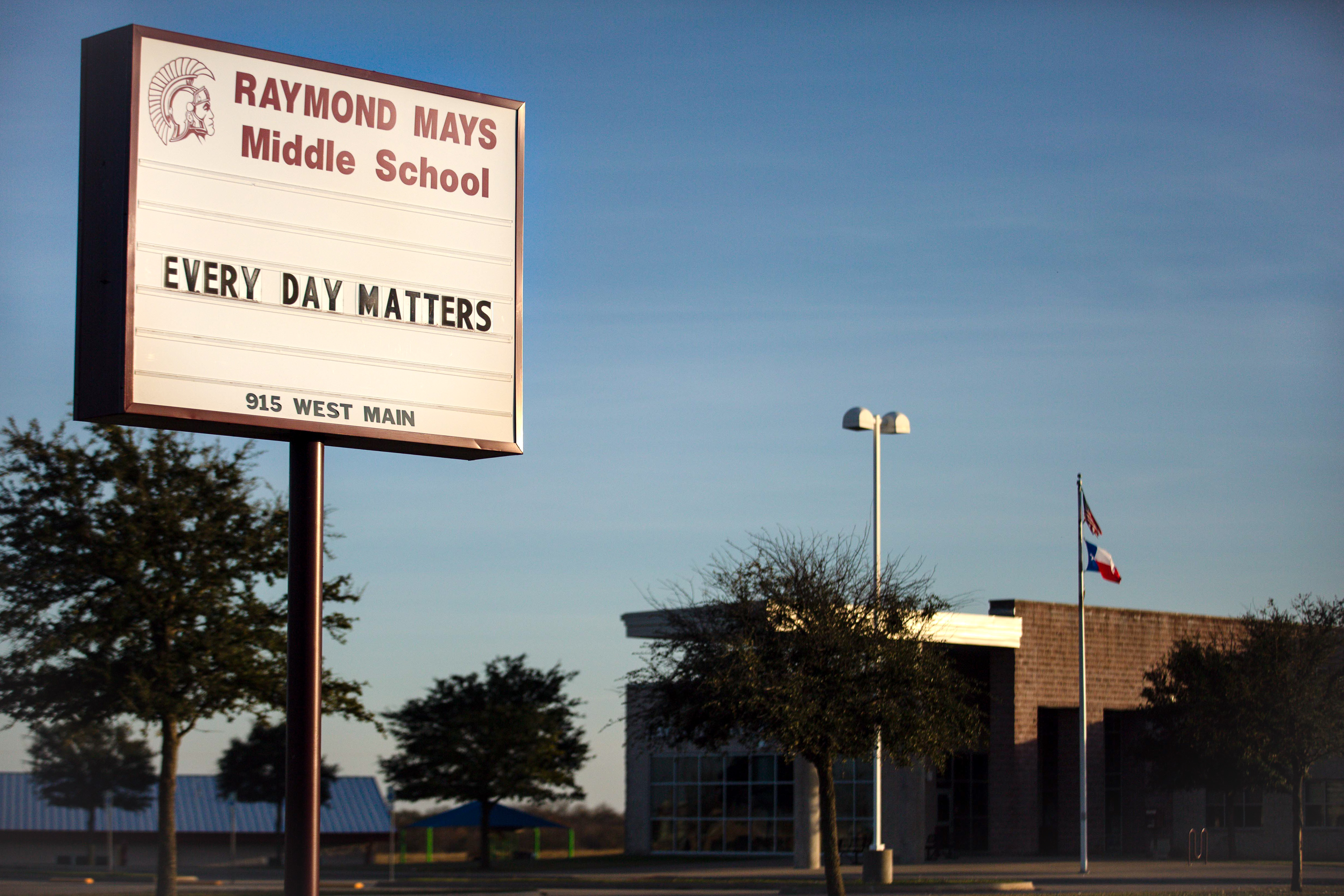 A sign outside of Raymond Mays Middle School in Troy on Dec. 8, 2021.