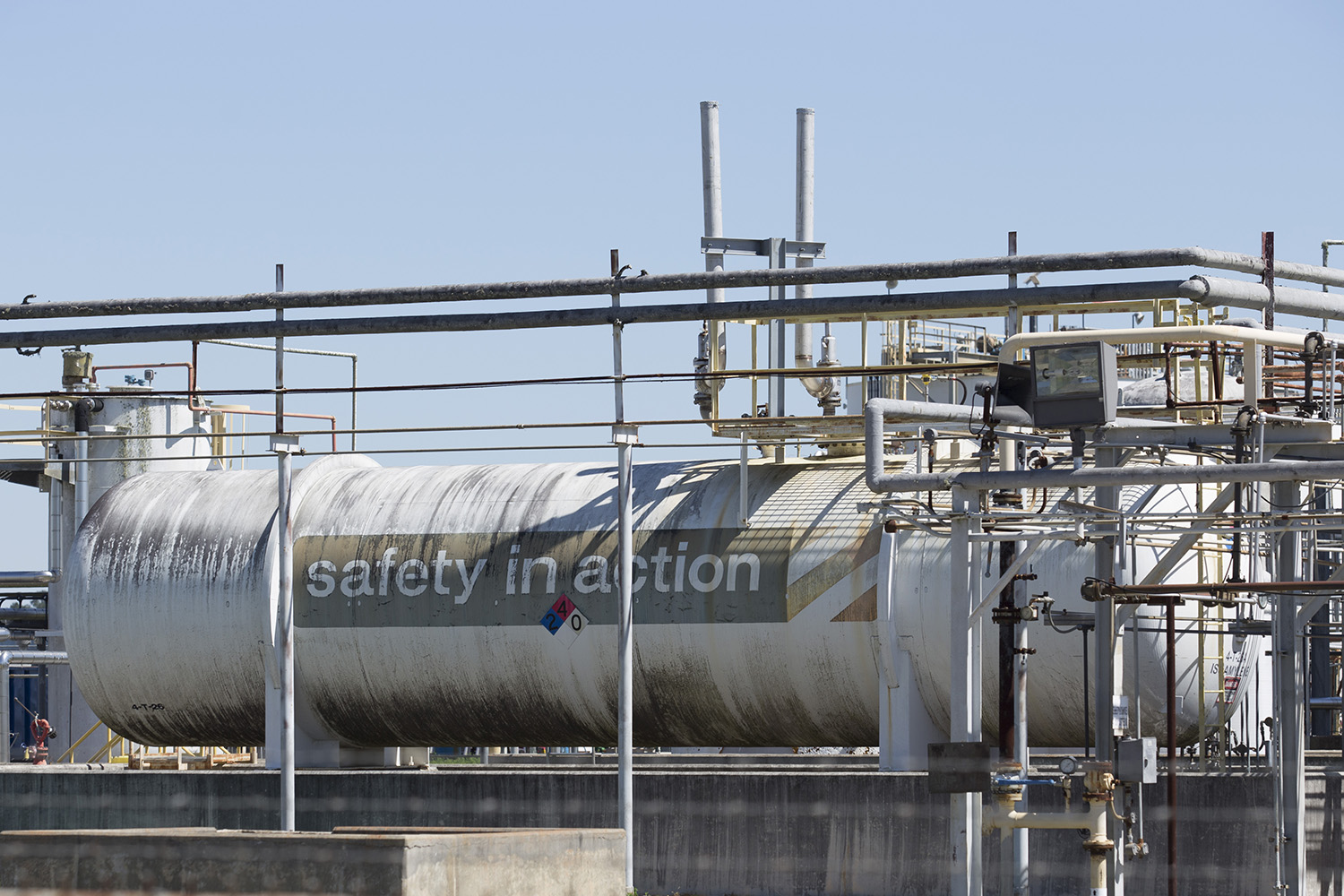 A tank at the Arkema chemical plant in Crosby, Texas.