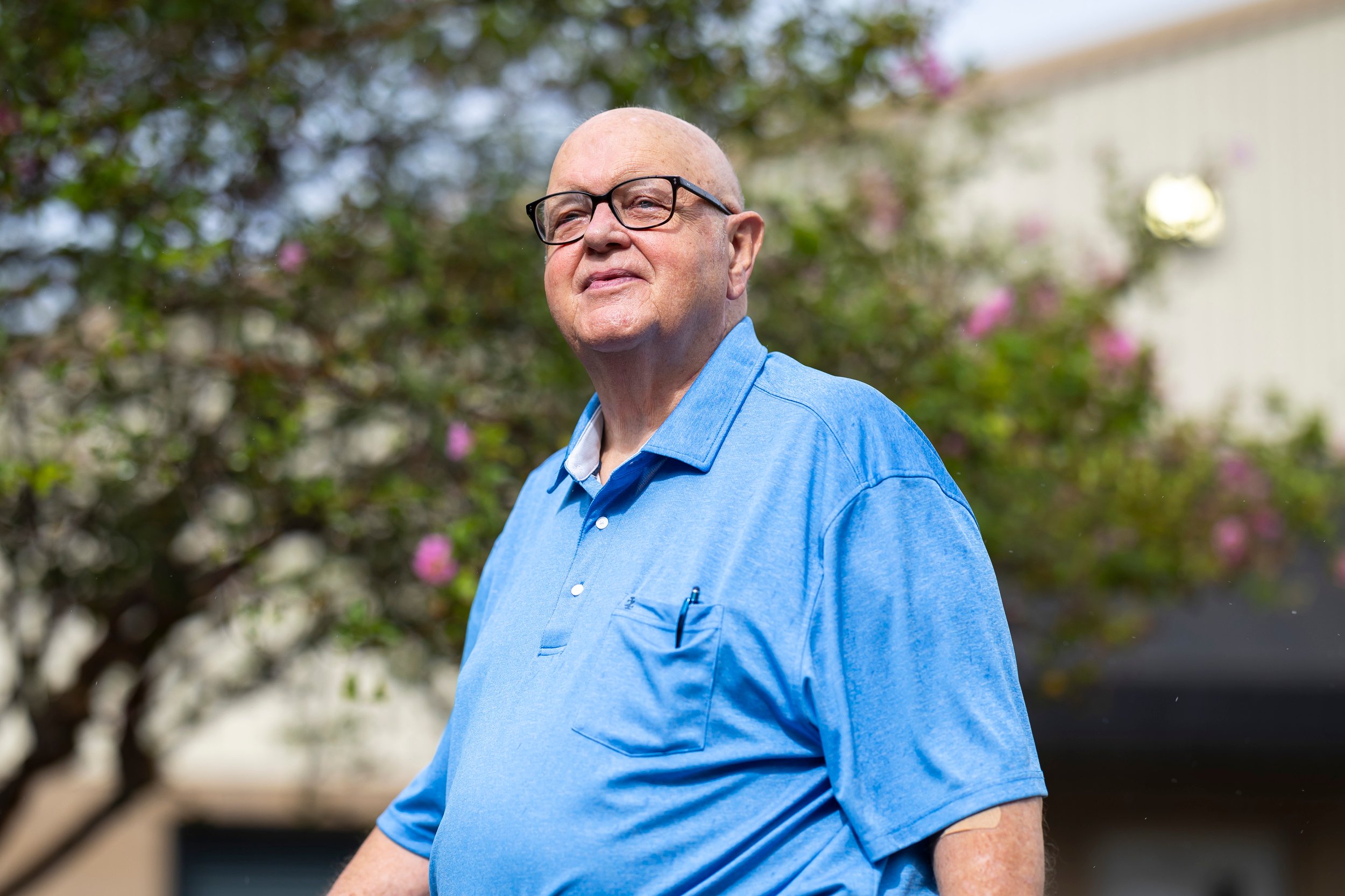 Paul Knapp outside of Christus Victor Lutheran where he is the visiting sound board operator as his home church.