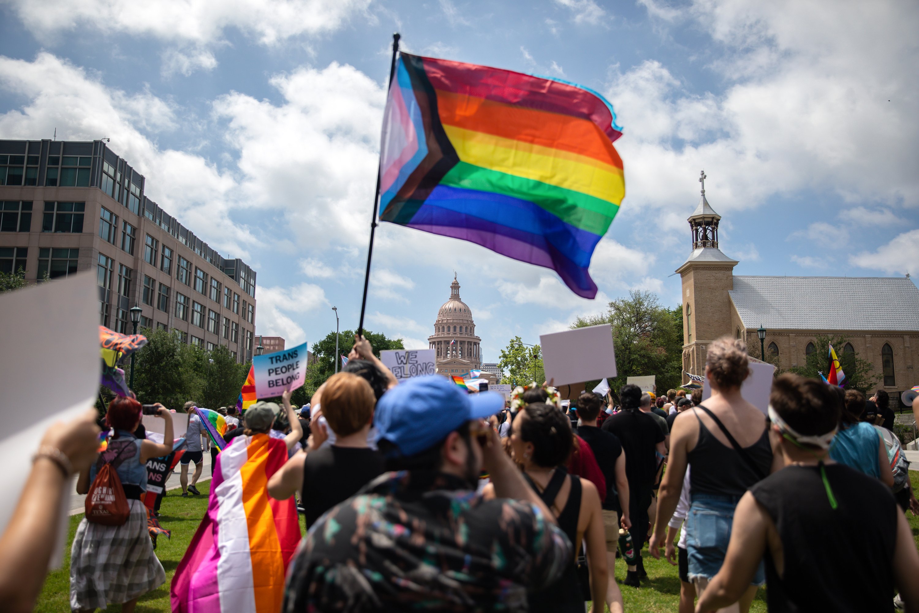 LGBTQ Texans rally at the Capitol in April 2023 to oppose several pieces of legislation.
