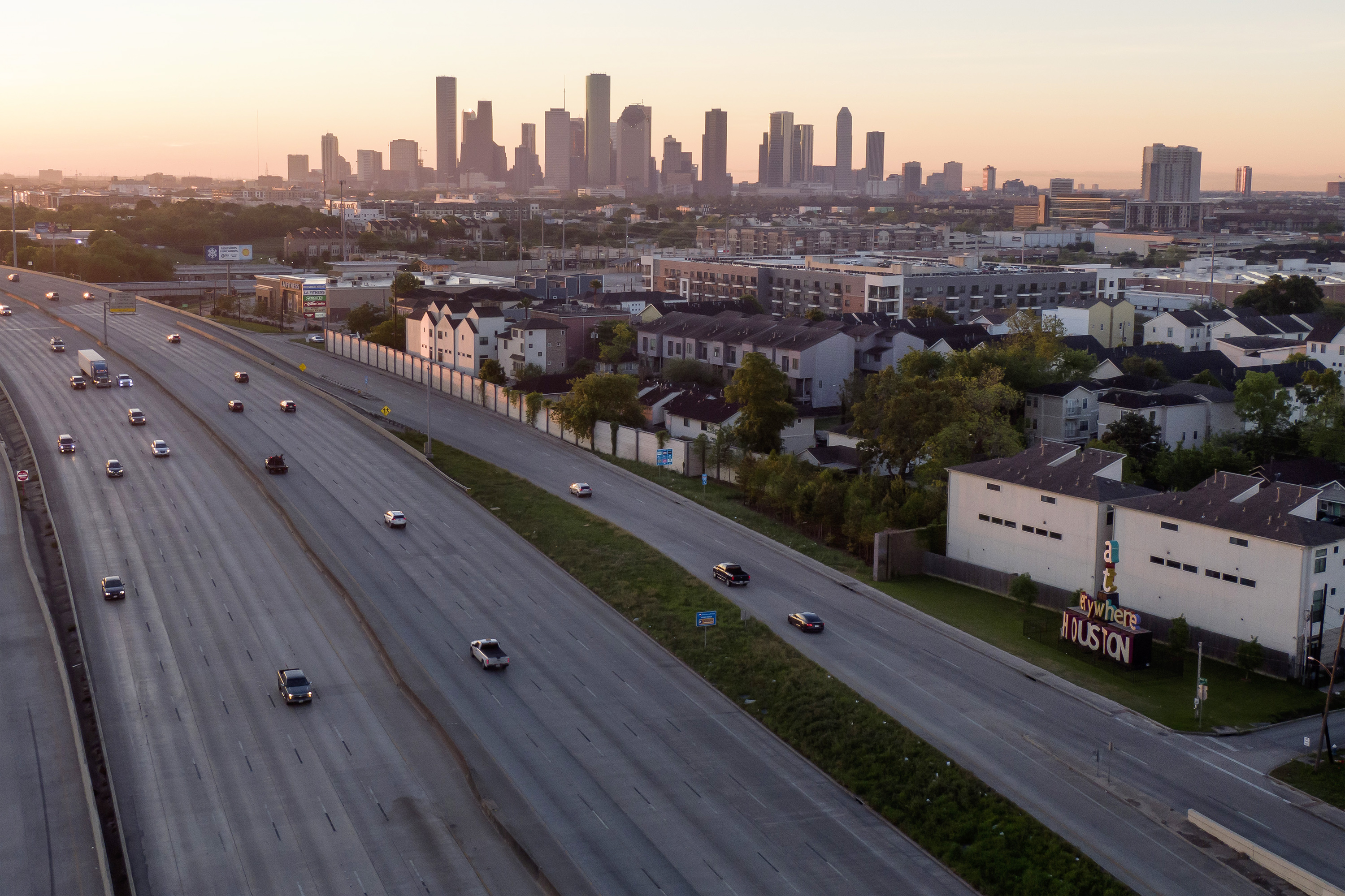 An almost empty freeway in Houston on April 1, 2020.