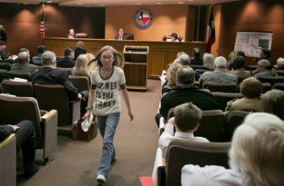 Kaylen Holmesly, a 7th grade resident of Azle, Texas, testifies before the Texas Railroad Commission and voiced her concern about an increased number of earthquakes around Eagle Mountain Lake on January 21st, 2014.