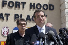 U.S. Sen Ted Cruz and Gov. Rick Perry at Fort Hood on April 4, 2014.
