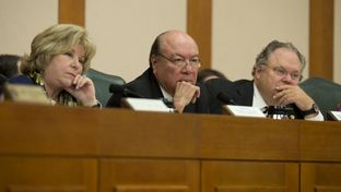 Senators Jane Nelson, R-Flower Mound, Juan Hinojosa, D-McAllen and Craig Estes, R-Wichita Falls, listen to DPS Director Steve McCraw testify Dec. 1, 2014 at the Legislative Budget Board meeting at the State Capitol.