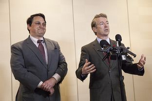U.S. Sen. Rand Paul speaks to the press about his decision bring on Steve Munisteri, chairman of the Republican Party of Texas, as a senior advisor to his anticipated presidential campaign during the Dallas GOP "Reagan Day" event on Friday, January 30, 2015.