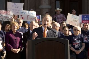 State Sen. Don Huffines, R-Dallas, speaks during an anti-toll road rally at the Texas Capitol on March 23, 2015.