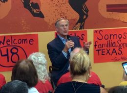 Gov. Greg Abbott spoke to a crowd at the Cowboy Chicken restaurant in McAllen, Texas, on Sept. 16, 2015.