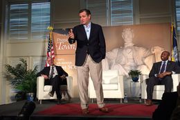 U.S. Sen. and presidential candidate Ted Cruz at a presidential town hall hosted by Sen. Tim Scott, R-S.C., (r.) at Furman University in Greenville, S.C. on Dec. 7, 2015.