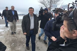 U.S. Sen. Ted Cruz arrived Jan. 4 at the first stop on a six-day tour of Iowa. The Republican presidential candidate was set to visit 28 counties by bus. (Photo by Patrick Svitek)