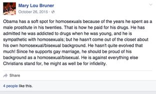 State Board of Education hopeful Mary Lou Bruner has won several high-profile endorsements but it's her Facebook posts that have generated the most buzz in the race. The East Texas native has since deleted this post about President Obama, but declined to explain why.