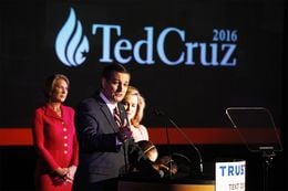 Ted Cruz on stage at his election night party on March 15, 2016, in Houston.