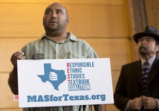 Dr. Christopher Carmona, chair of the National Association of Chicana and Chicano Studies-Tejas Foco's Committee on Pre K-12 Edu. in Texas Schools speaks during a press conference on July 18, 2016