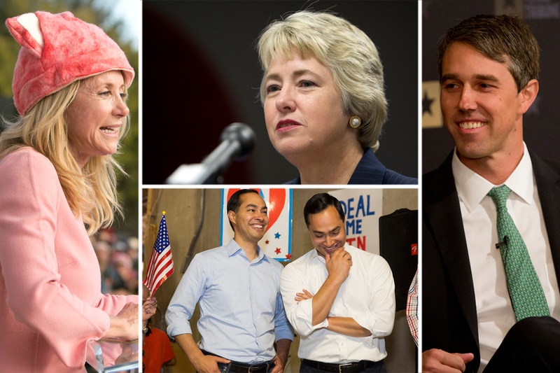 Clockwise from left: former state Sen. and gubernatorial candidate Wendy Davis, former Houston Mayor Annise Parker, U.S. Rep. Beto O'Rourke, D-El Paso, U.S. Rep. Joaquin Castro, D-San Antonio, (r.) and his twin brother, former Housing and Urban Development Secretary Julián Castro.