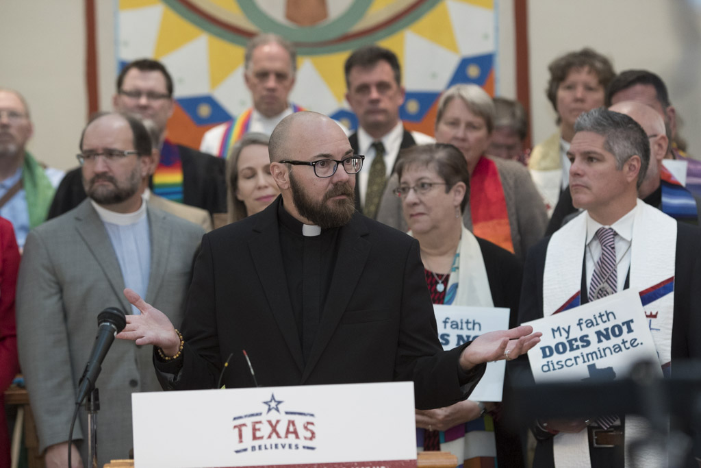 Rev. S. David Wynn of Fort Worth, who identifies as a transgender male, speaks at a press conference on Feb. 9, 2017. 