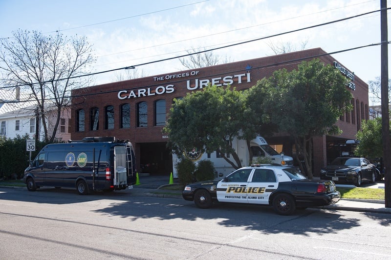 Law enforcement officers from the FBI and the Internal Revenue Service raid the San Antonio office of state Sen. Carlos Uresti, D-San Antonio, on Feb. 16, 2017.