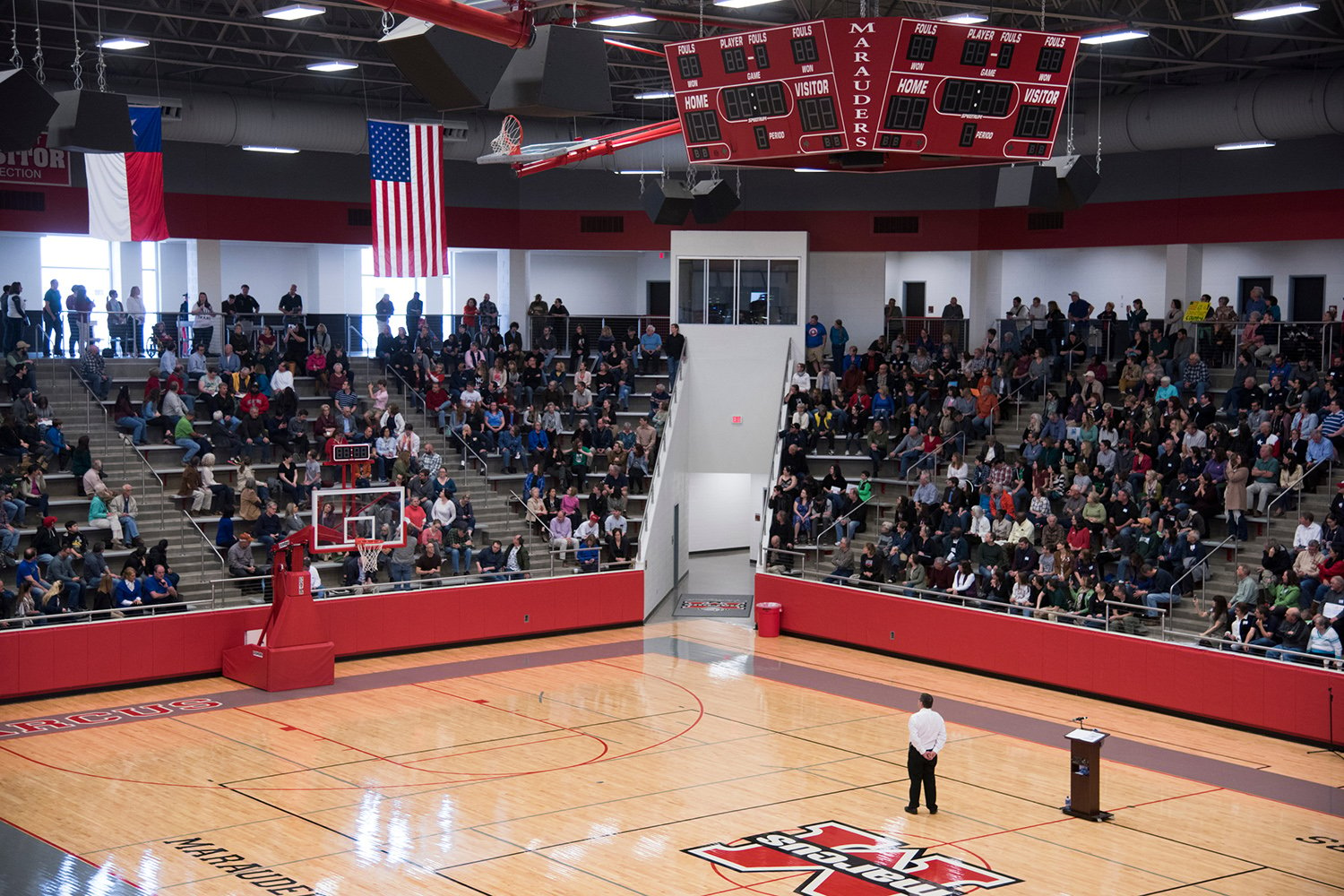 People fill the gym at Flower Mound Marcus High School for a town hall meeting held by U.S. Rep. Michael C. Burgess, R-Lewisville, on March 4, 2017.