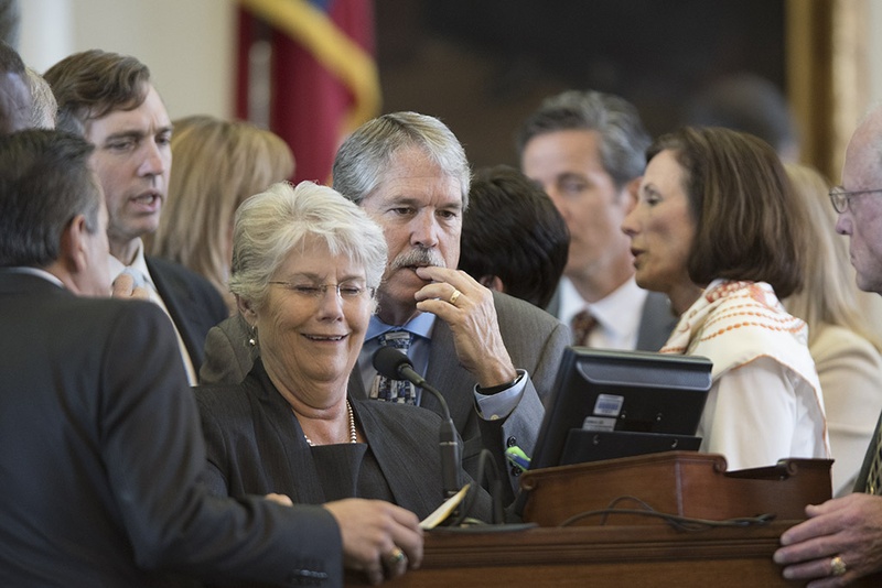 State Sen. Larry Taylor, R-Friendswood, looks over the close vote totals on Floor Amendment 10 to SB 3 debated in the Senate on March 30, 2017. The amendment was later pulled down by Sen. Lois Kolkhorst, R-Brenham. 