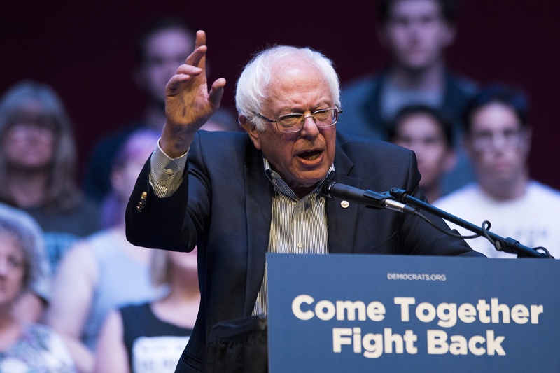 Former presidential candidate and Vermont Sen. Bernie Sanders speaks at the Verizon Theater in Grand Prairie on April 19, 2017. The event was part of a nationwide unity tour to amp up Democrats. 
