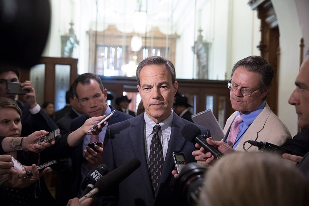 House Speaker Joe Straus, R-San Antonio, holds a press conference in the back hall of the House chamber on May 17, 2017. 