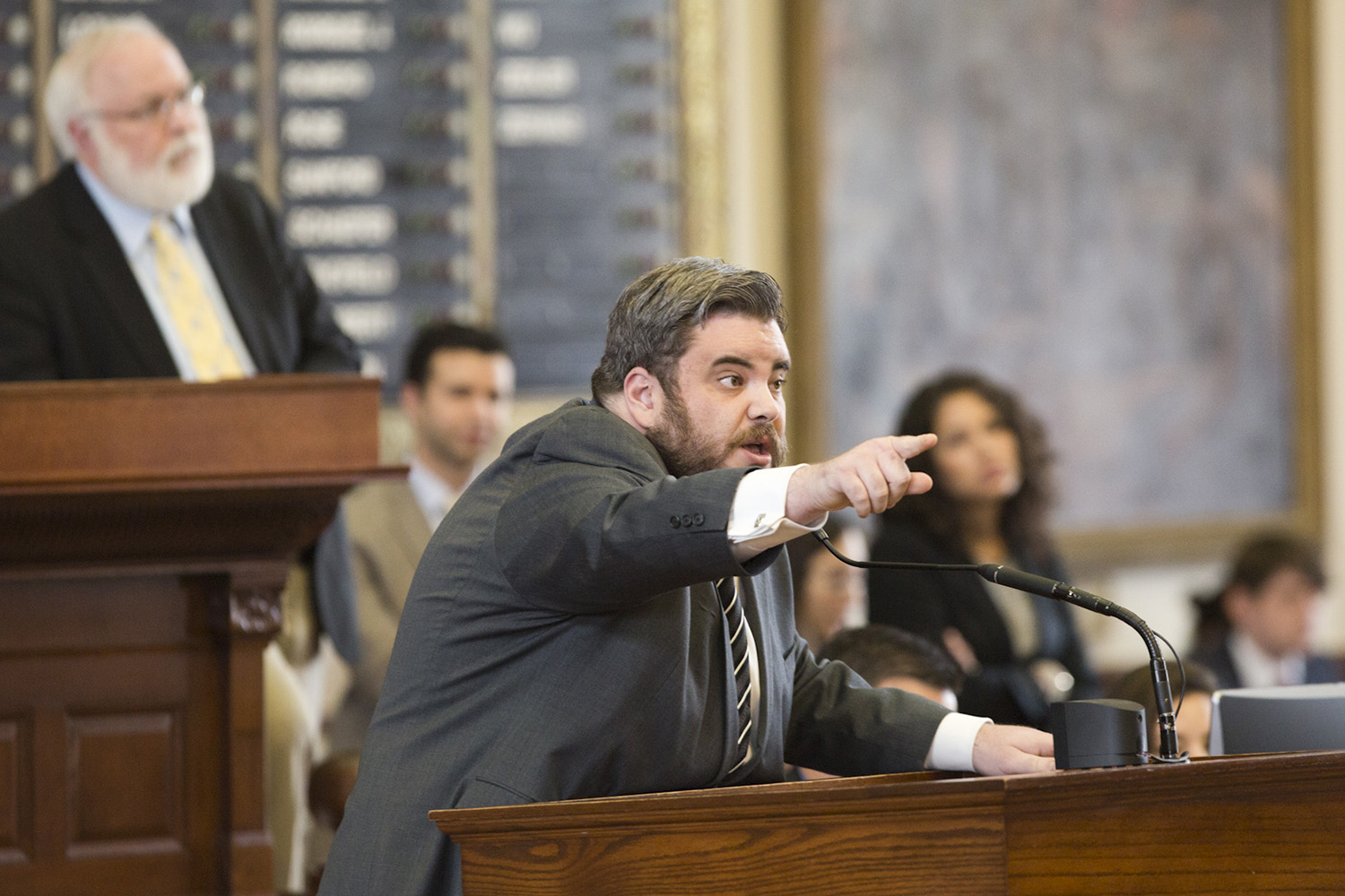 State Rep. Jonathan Stickland, R-Bedford, in a heated debate with Rep. Dennis Bonnen, R-Angleton, about property tax legislation on May 20, 2017.