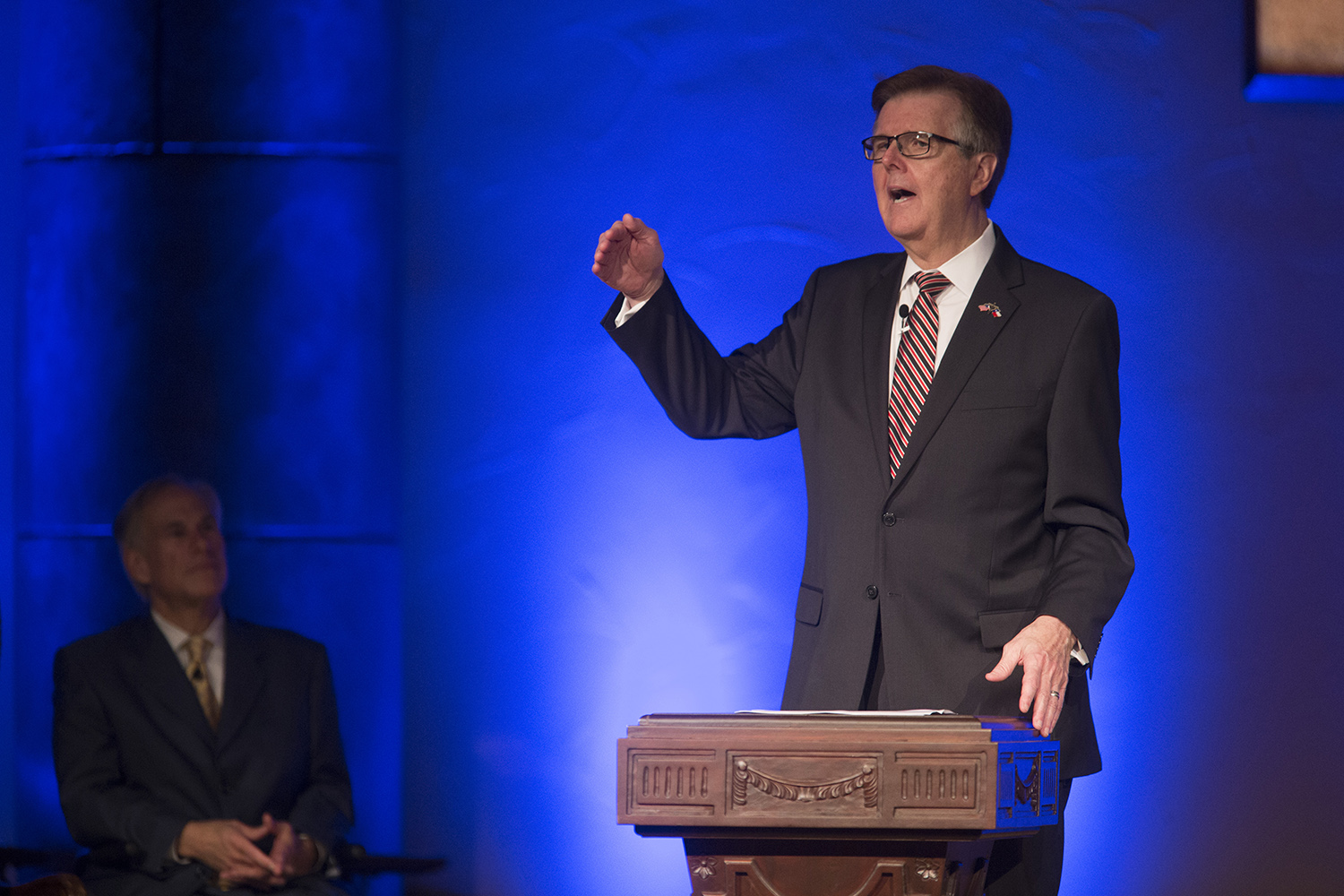 Lt. Gov. Dan Patrick speaks to the congregation before Gov. Greg Abbott signs Senate Bill 24 into law at Grace Church in The Woodlands on May 21, 2017. The legislation shields pastors' sermons from government subpoena power.