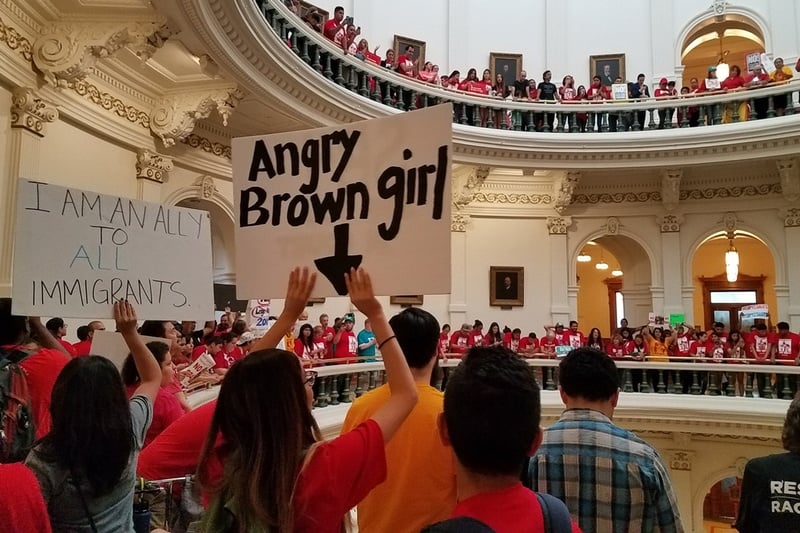 On the last day of the 85th legislative session, protesters opposed to Senate Bill 4 &mdash; the "sanctuary cities" law, fill up the rotunda of the state Capitol in Austin on May 29, 2017.