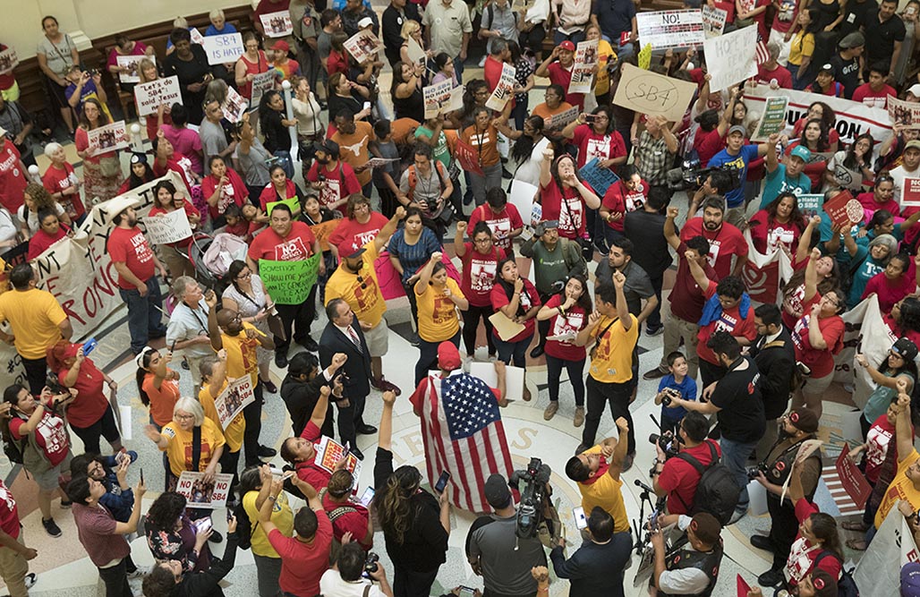 Massive protest engulfs the Capitol Rotunda as anti-SB4 protesters rally on May 29, 2017.  It's the last day of the 85th Legislative session on Memorial Day. 