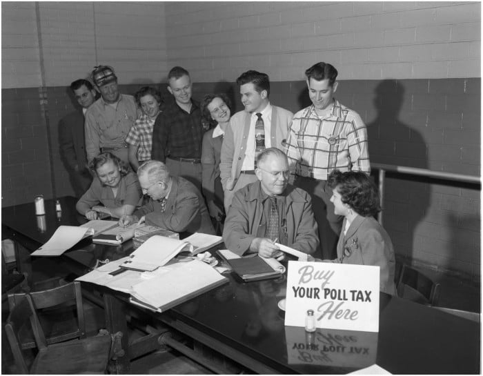 Paying Poll Tax in Cafeteria, November 9, 1951; (texashistory.unt.edu/ark:/67531/metapth40623/: accessed June 15, 2017), University of North Texas Libraries, The Portal to Texas History.