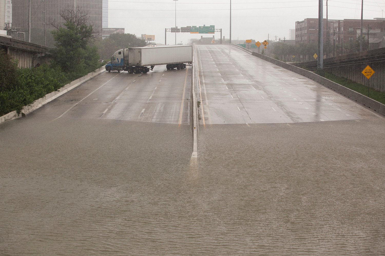 Part of Interstate 45 underwater in downtown Houston on Sunday afternoon, Aug. 27, 2017.