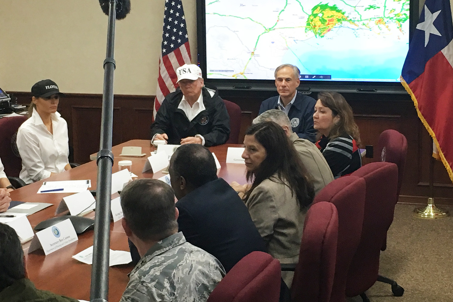 President Donald Trump and First Lady Melania Trump, on a Texas swing to survey damage from Hurricane Harvey, tour the Texas Division of Emergency Management in Austin on Aug. 29, 2017.