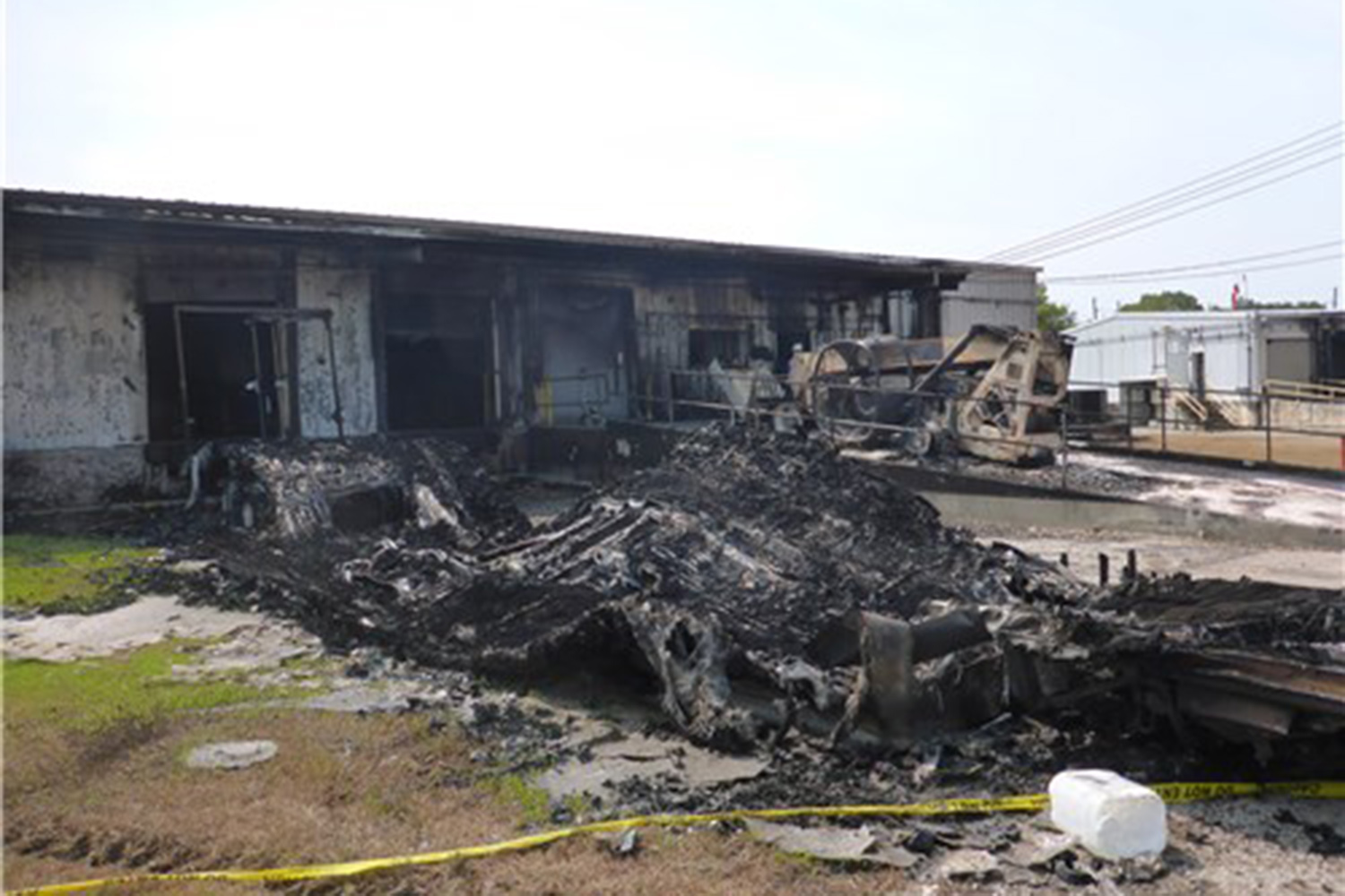 Debris resulting from a series of chemical fires at the Arkema plant in Crosby, Texas.