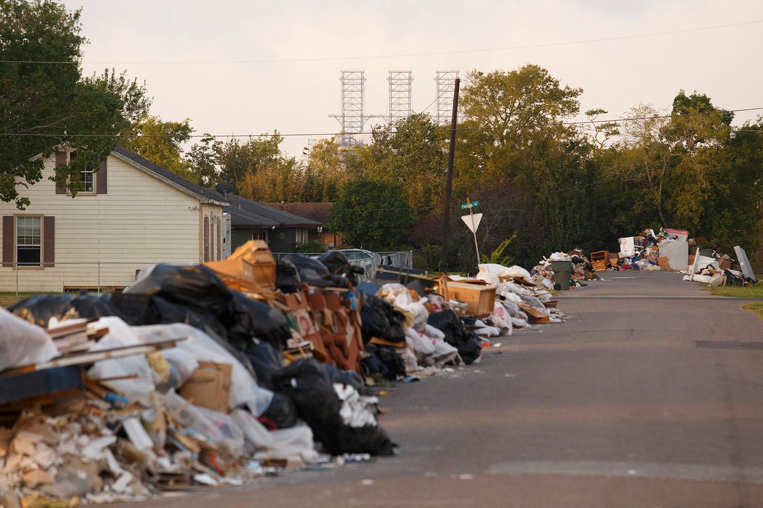 Flood damaged debris piled outside of homes in Port Arthur Texas. The city saw 47 inches of rain during the storm.