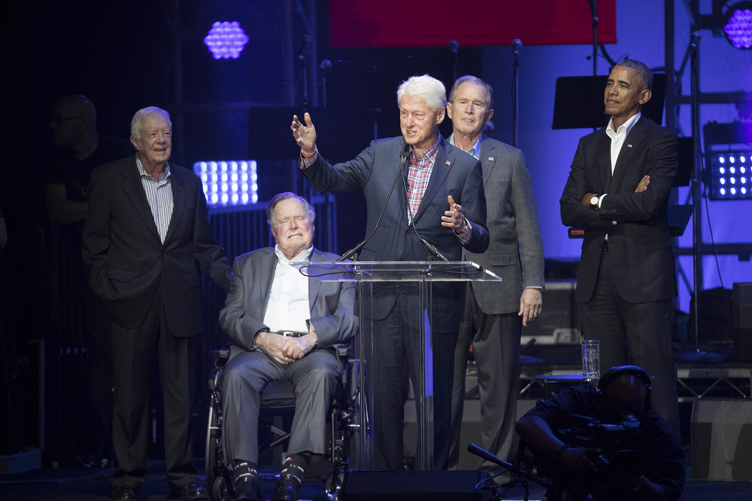 Former President Bill Clinton speaks at the concert benefiting hurricane relief efforts called “Deep From the Heart: The One America Appeal,” in College Station on Saturday, Oct. 21, 2017. 