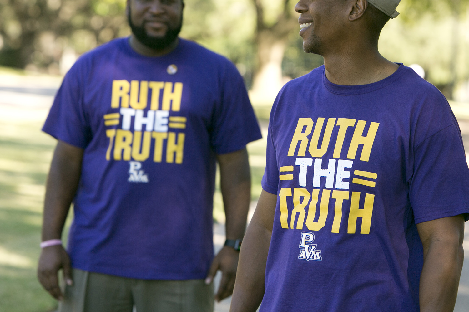 Students on the Prairie View A&M University wear shirts in support of the interim President Ruth Simmons, who is the sole finalist for the position of permanent president.