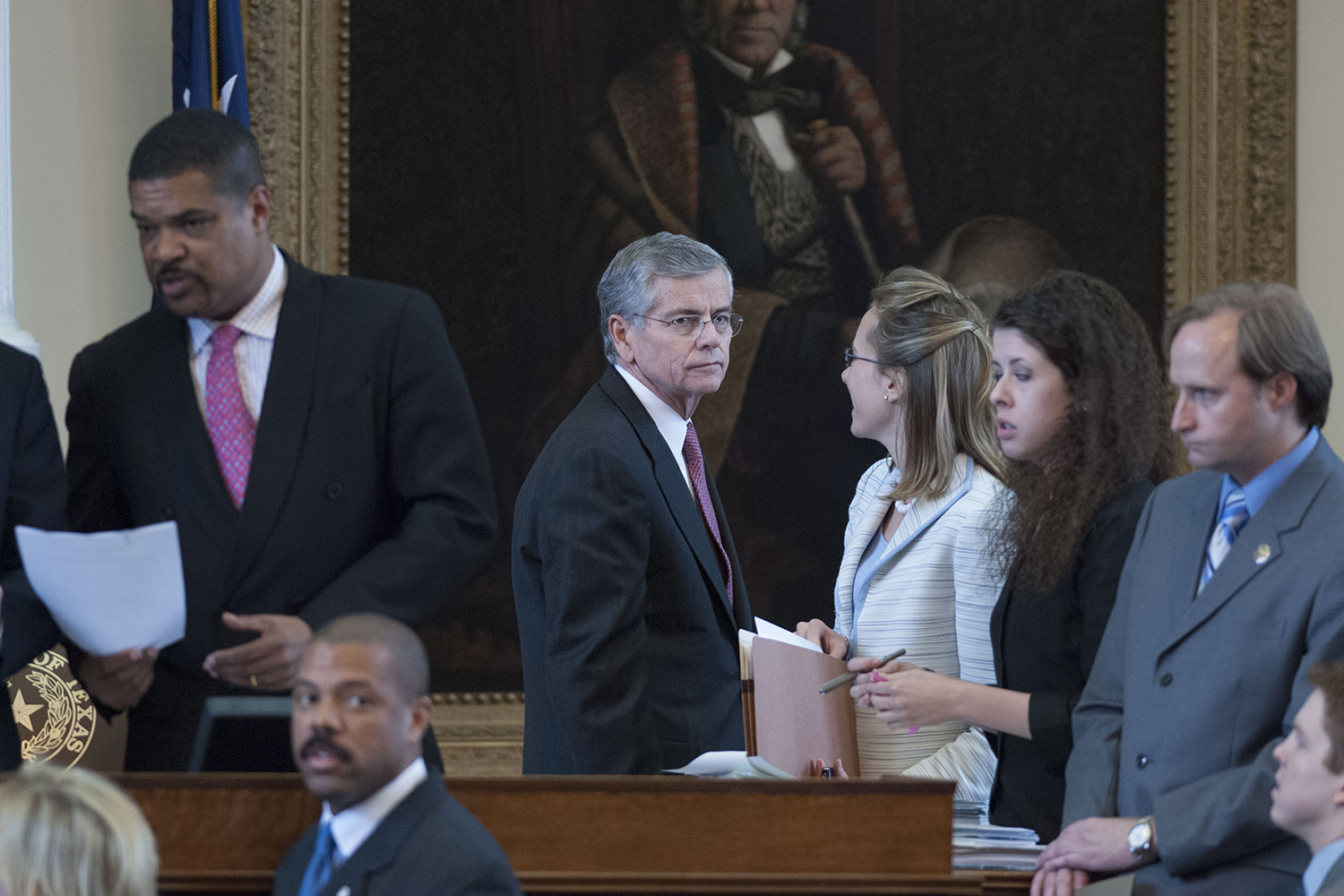 Texas House Speaker Tom Craddick, center, on May 26, 2007, the day after some House members tried to have him removed from the dais. 