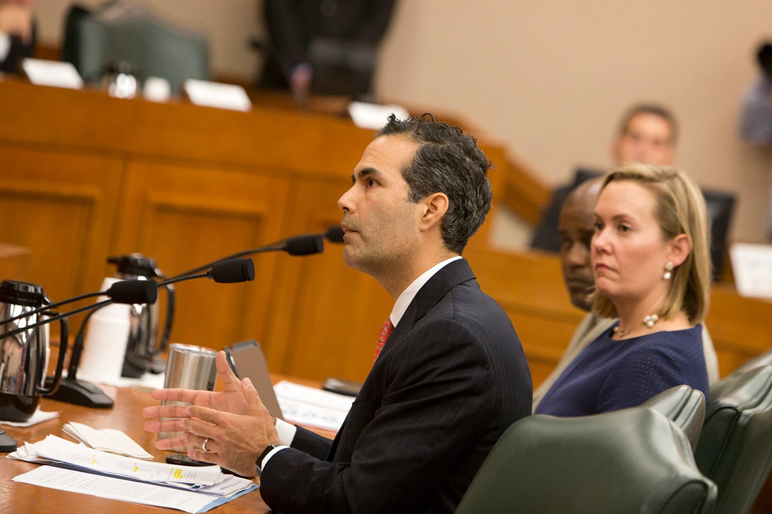 Texas Land Commissioner George P. Bush is shown testifying before the Senate Finance Committee on Dec. 5. A spokesman for the Texas General Land Office, which Bush oversees, says the office's Alamo management plan is often misconstrued.