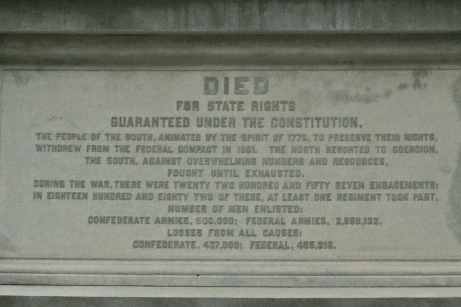 The plaque on the Confederate Dead Monument on the South Lawn of the state Capitol in Austin on Jan. 16, 2018.