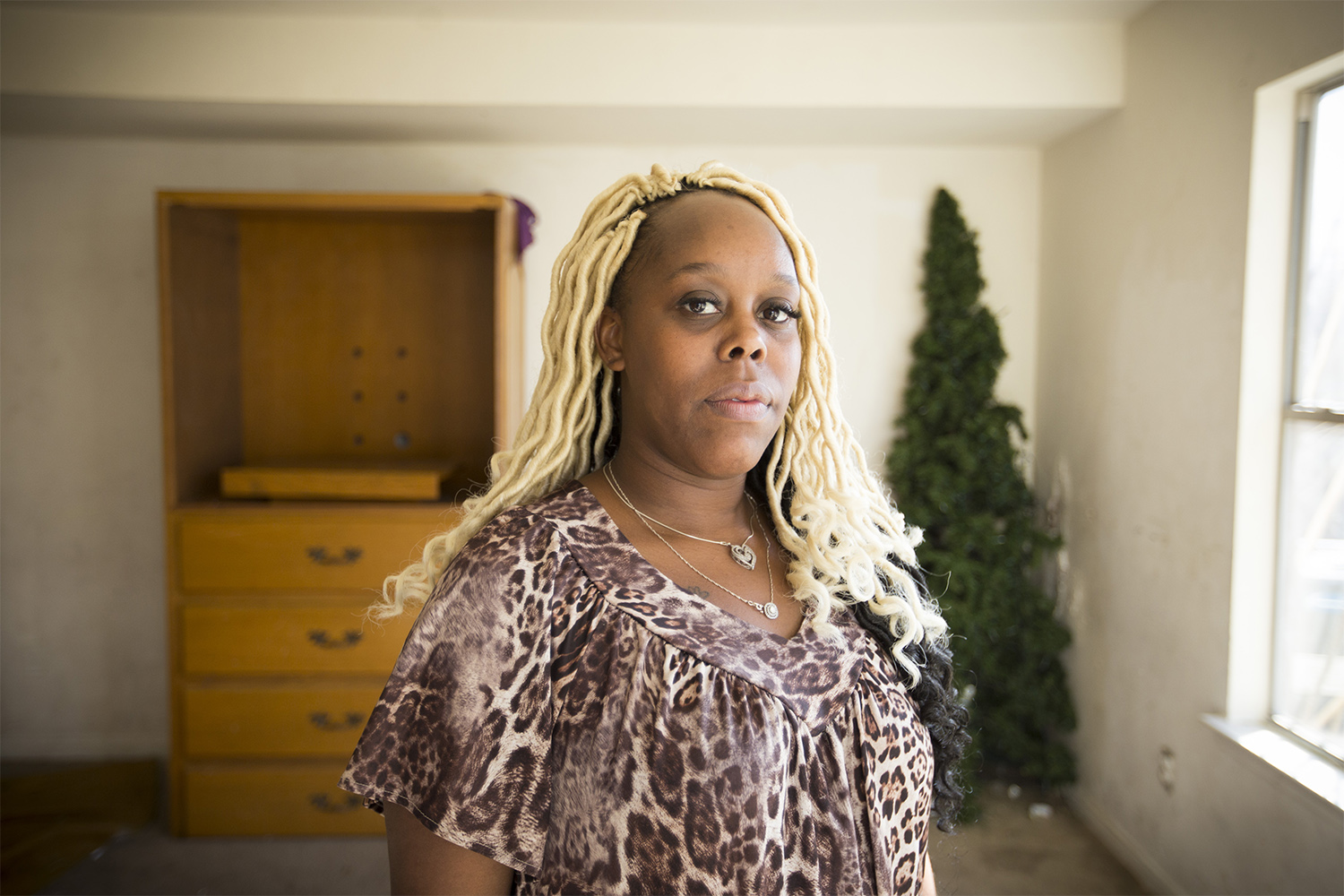 Ikeyraura Shorts at her home in Houston. She says her 16-year-old son was locked up for more than two weeks in Harris County's juvenile detention center after he got into a fight at school. 