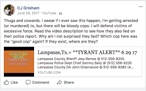 A Facebook post about excessive force by police written Texas House candidate CJ Grisham.