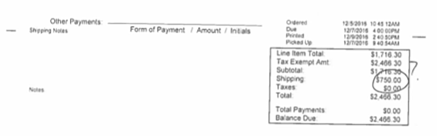 Texas A&M University receipt provided to The Texas Tribune through an open records request.