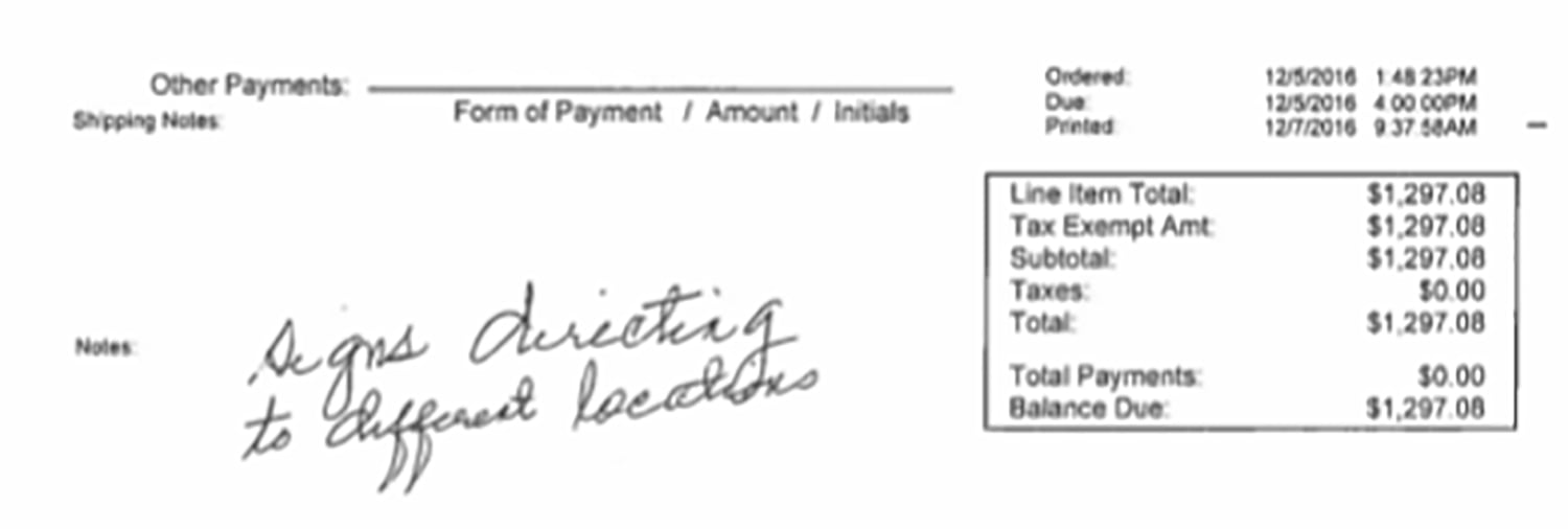 Texas A&M University receipt provided to The Texas Tribune through an open records request.