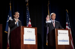 Ted Cruz and Lt. Gov. David Dewhurst, right, at a U.S. Senate candidate debate on Jan. 12, 2012.