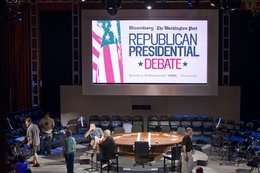 The set at Dartmouth College in Hanover, N.H. on Oct. 10, 2011, the night before Rick Perry's fourth Republican presidential debate.