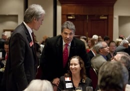 Gov. Rick Perry with supporters at Williamson County Republican dinner in Round Rock, his first public speech since leaving the presidential race.