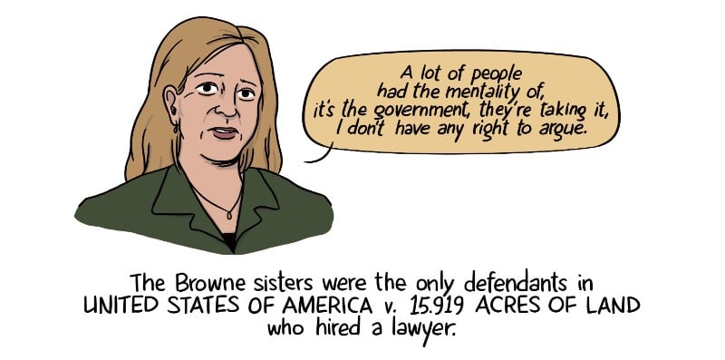 The Browne sisters were the only defendants in United States of America v. 15.919 acres of land who hired a lawyer.